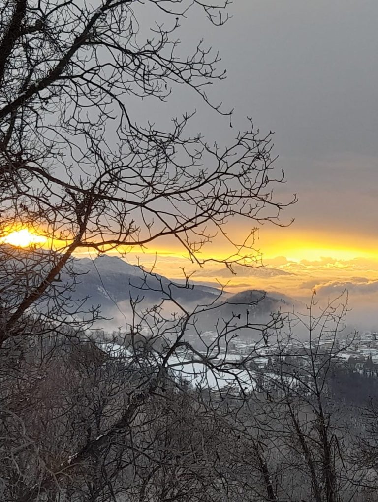 Aranno LandArt - Snow and sunrise - vertical